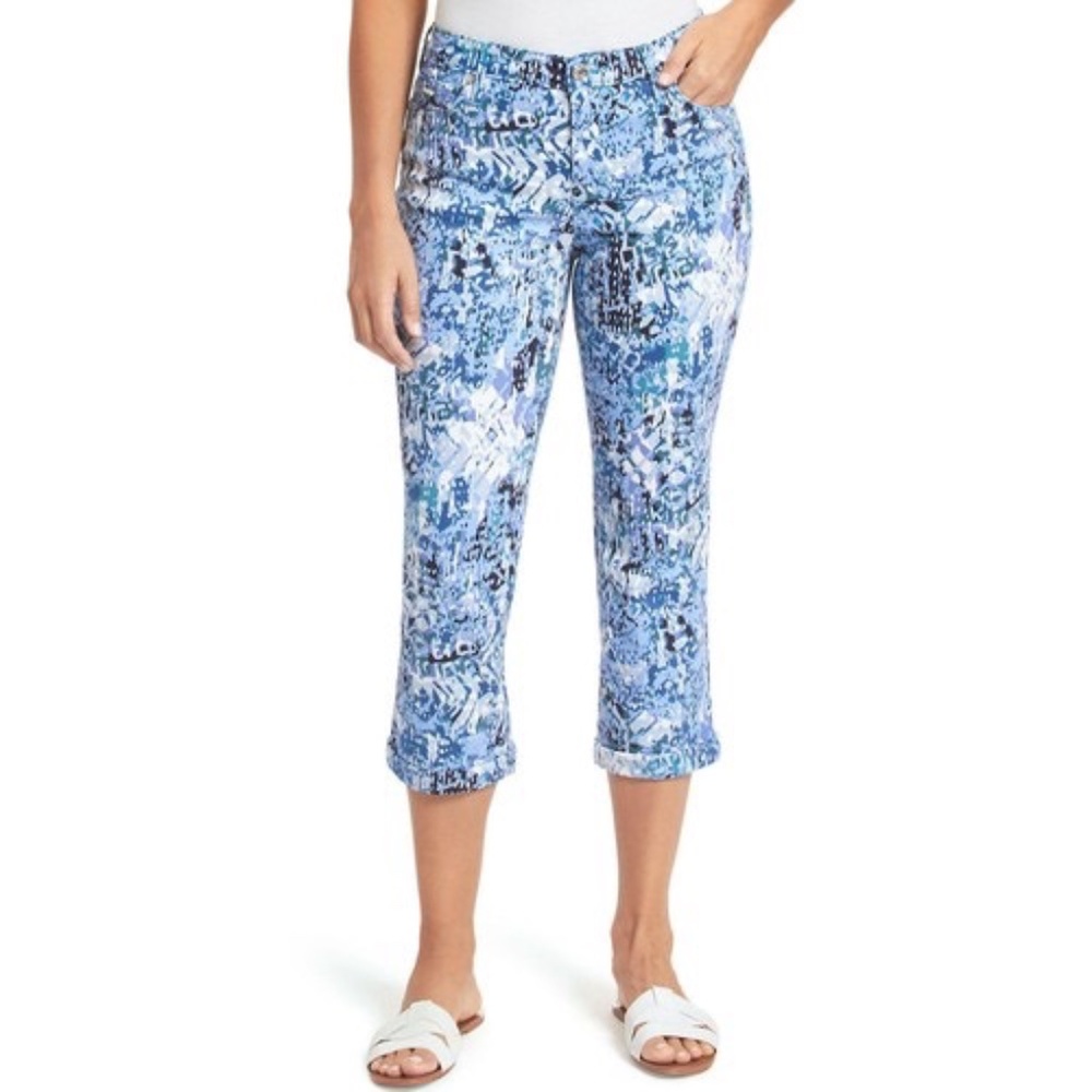 Nine West Blue Multi Abstract Print Capris